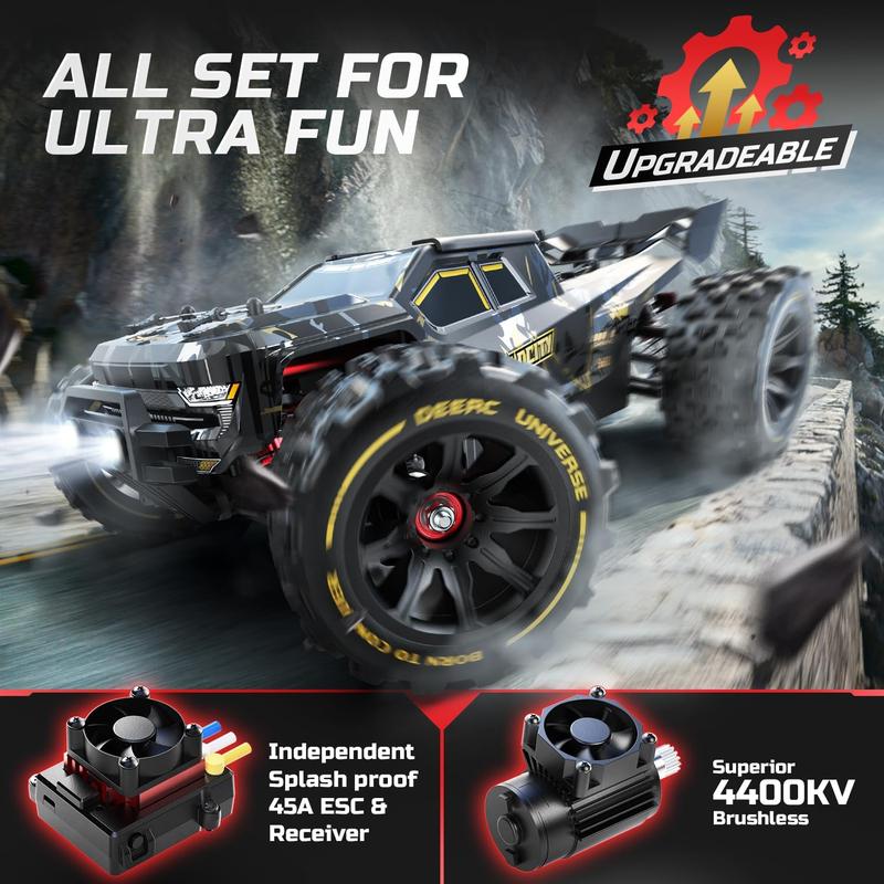 DEERC 14210 1:14 Fast Brushless RC Cars, Max 50+ MPH, 2 3S Lipo Batteries 4x4 Waterproof RC Truck, All Terrain RC Truggy for Snow,Sand & Mud