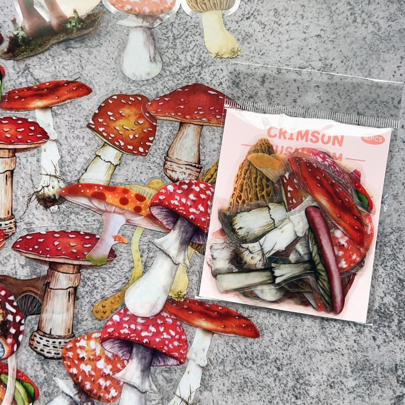 40pcs set Mushroom Pattern Decorative Sticker, Creative Multi-purpose Sticker for DIY Craft, Decoration, Scrapbook, Journal, Gift & Greeting Card