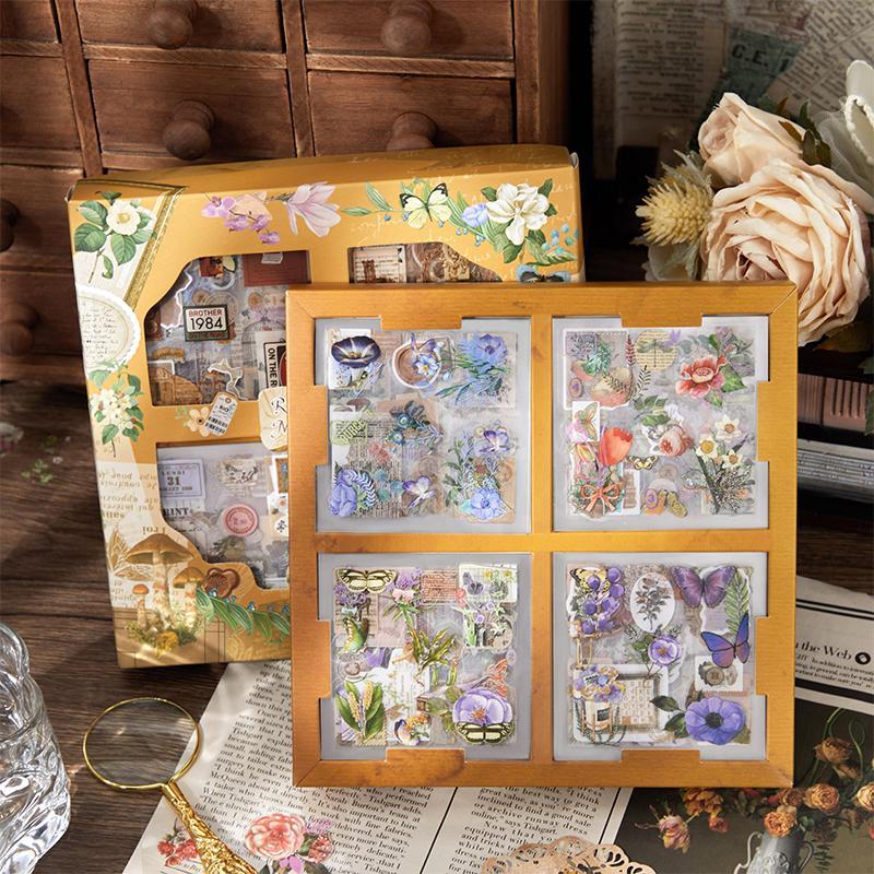 Vintage Flower Pattern Sticker, 100pcs box Waterproof Self Adhesive Decor Paper, Multi-purpose Decoration Sticker for Gift Greeting Card DIY Material, Trending Home Decor 2024