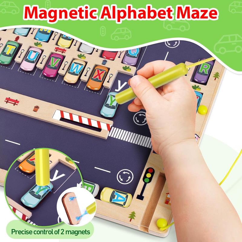 Wooden Magnetic Alphabet Maze Letter Puzzle, Montessori Fine Motor Skills Toys for Boys Girls 3 4 5 Years Old, ABC Learning Toys for Kids Age 3+, Christmas, Birthday Present