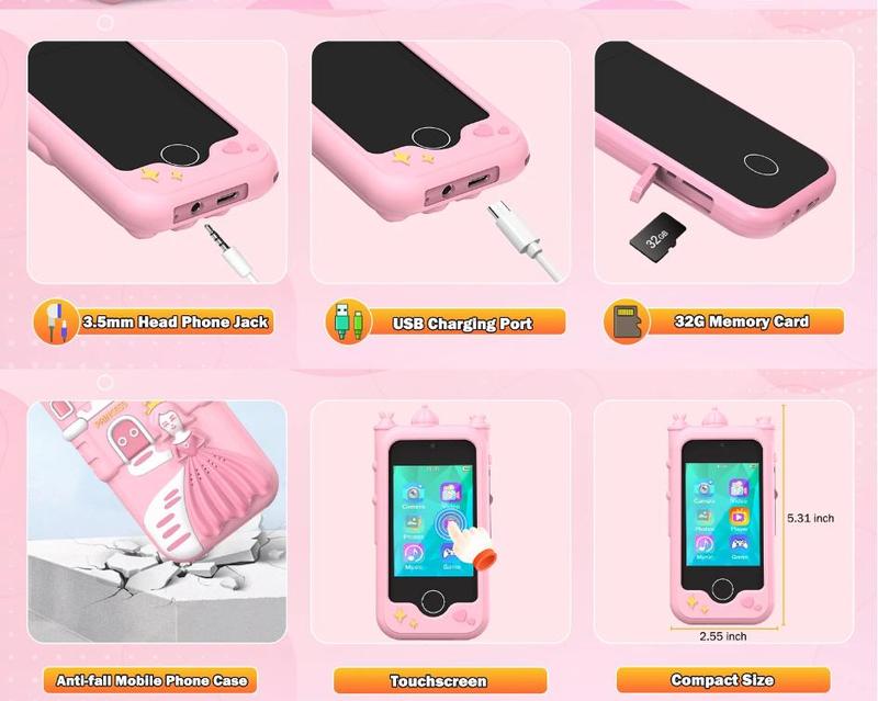 Kids Phone for Girls, Kids Cell Phone Touchscreen Learning Toys Gifts for 3-8 Year, Kids Smart Phone Dual Camera with 32GB Card