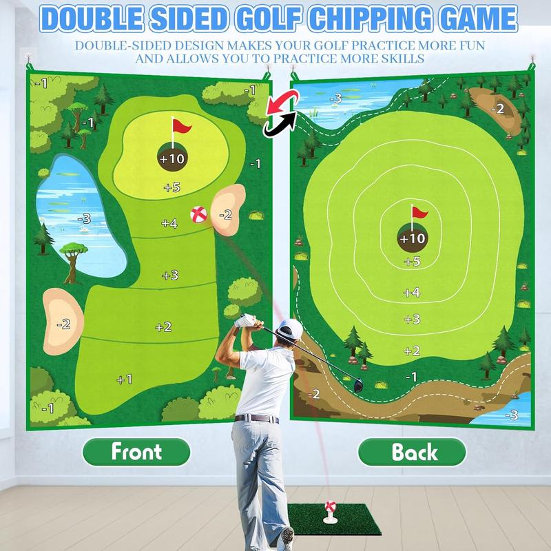 Double-Side Golf Chipping Game Set, Chip Golf Game with Golf Practice Mats, 20 Balls, Backyard Golf Game Set Golf  Mat Indoor Outdoor Games for Adults and Family