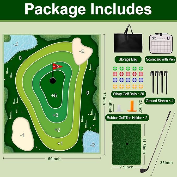 Golf Chipping Game Mat, Battle Royale Golf Games Set for Adults Kids Family, Indoor Outdoor Golf Practice Mat, Sticky Golf Mat Backyard Office Play Equipment Golf Games