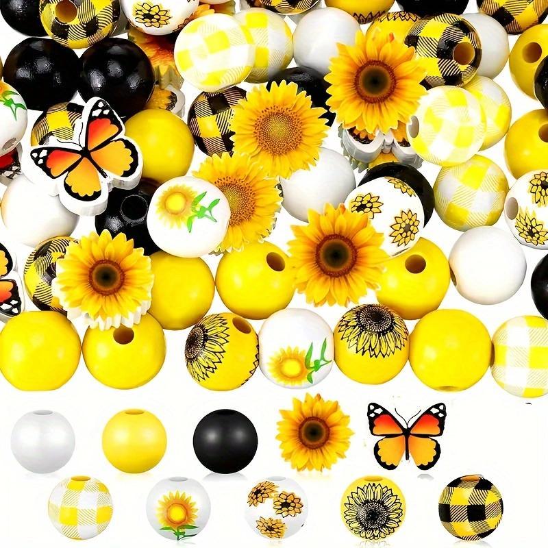 Charms for Jewelry Making, 50pcs Sunflower & Butterfly Pattern Wooden Bead for Jewelry Making, Supplies for DIY Bracelet, Necklace, Earrings, Keychain