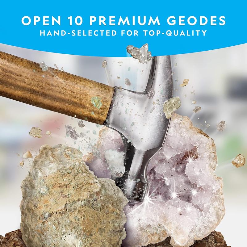 NATIONAL GEOGRAPHIC Break Open 10 Premium Geodes – Includes Goggles and 2 Display Stands - Great STEM Science Kit, Geology Gift for Kids, Break Your Own Geodes with Crystals, Toys for Boys and Girls