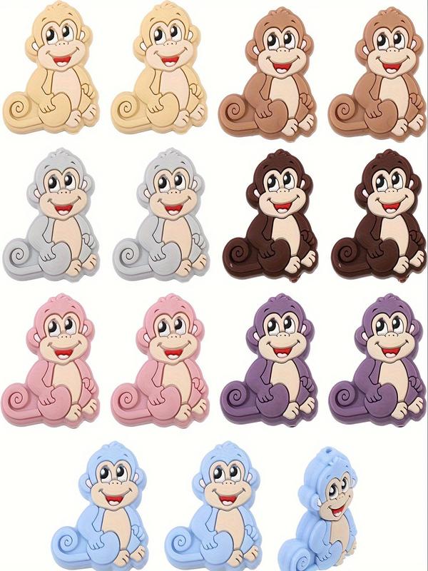 Cartoon Monkey Shaped Silicone Beads, 7 Counts Cute DIY Jewelry Accessories for Bracelet & Necklace Making, Fashion Accessories for Women & Girls