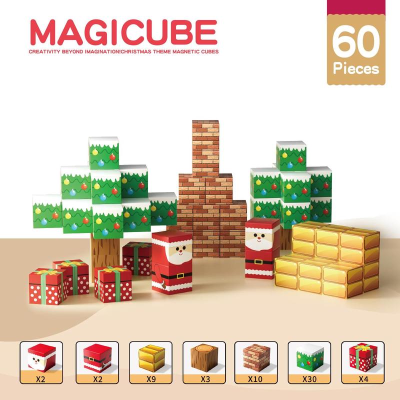 STEAM Minecraft Christmas Themed Building Blocks Toy, Build Mine World Set, 60pcs set Creative Sensory Blocks Building Toy, Birthday Gift for Boys & Girls