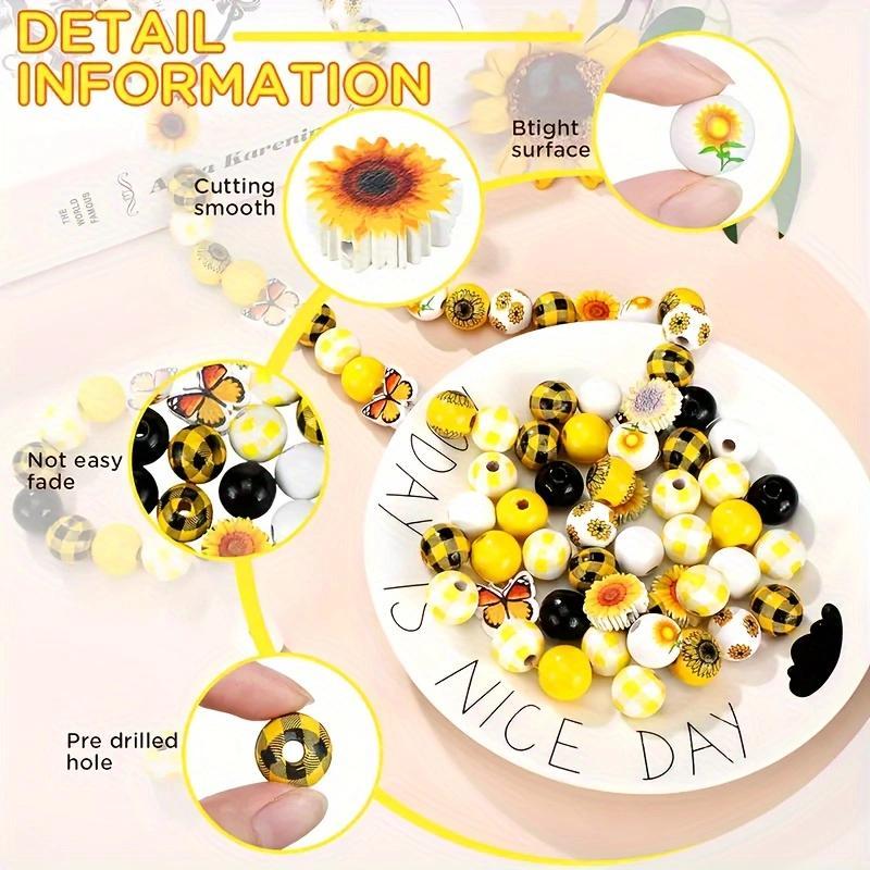 Charms for Jewelry Making, 50pcs Sunflower & Butterfly Pattern Wooden Bead for Jewelry Making, Supplies for DIY Bracelet, Necklace, Earrings, Keychain