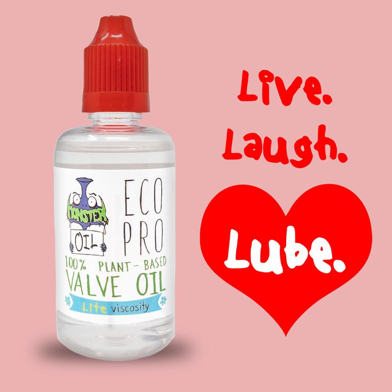 EcoPro Lite Valve Oil by Monster Oil.  100% plant-based and non-toxic - for use on trumpets, cornets, tubas, euphoniums, and French horns.