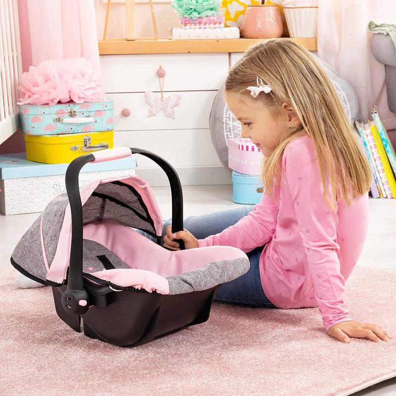 Bayer Design 67933AA Toy, Car Seat Easy Go for Neo Vario Pram with Cover, Doll Accessories, Pink, Grey with Butterfly,Grey pink, for dolls up to 18