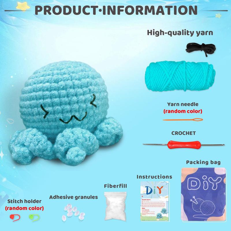 Cute Smiling Octopus Design Crochet Kit, 1 Set DIY Knitting Kit with Accessories, DIY Knitting Supplies for Beginners