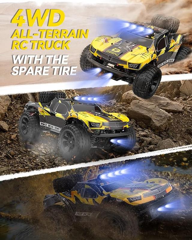 DEERC 9201E 1:10 Large Remote Control Truck with Lights, Fast Short Course RC Car, 48 km h 4x4 Off-Road Hobby Grade Toy Monster Crawler Electric Vehicle with 2 Rechargeable Batteries rc vehicle rc model