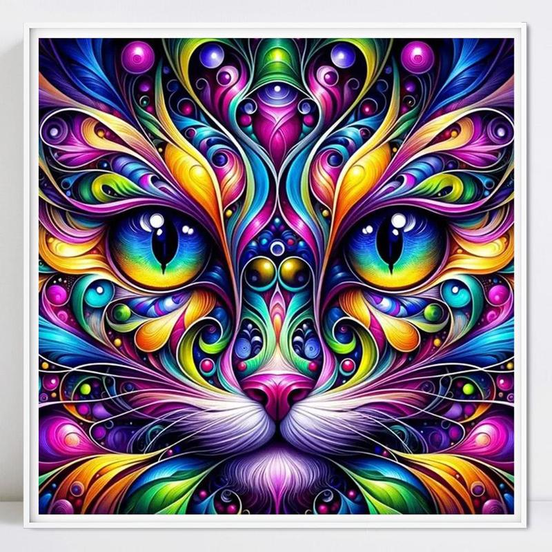 Colorful Cat Pattern Diamond Arts Painting Kit without Frame, DIY Handmade Round Diamond Mosaic Kit for Living Room Bedroom Decor