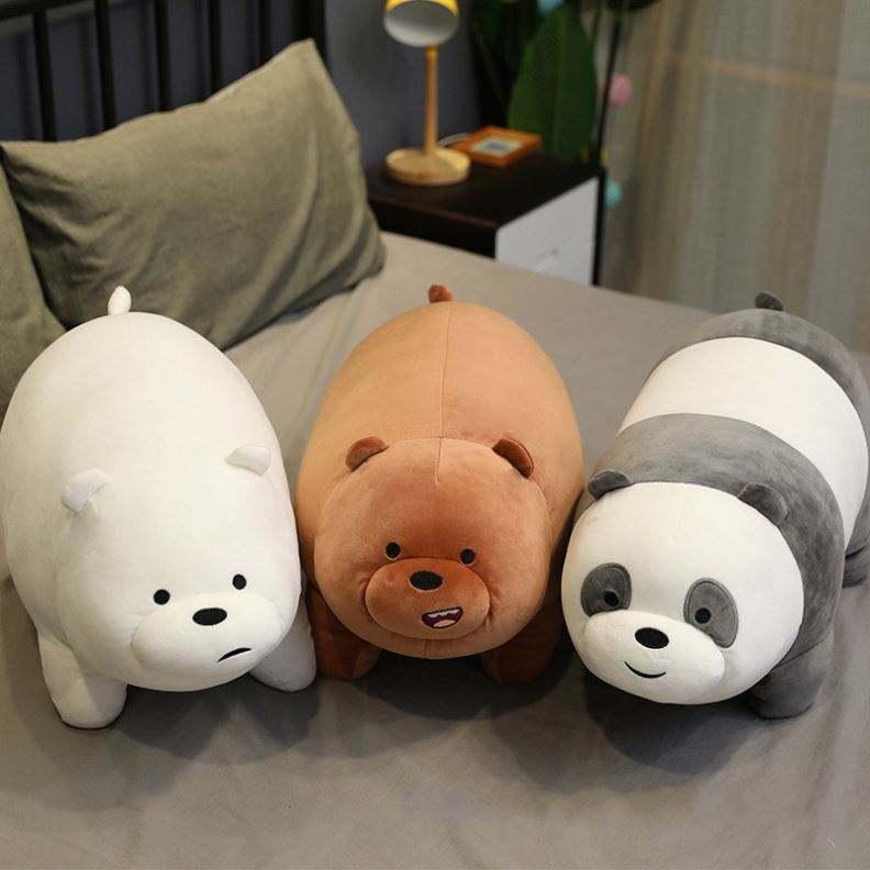 3 piece set We Bare Bears Stuffed Animals Ultrasoft Panda Plush Toy, Kawaii Throw Pillow for Kids, Hugging Doll for Girls Boys 11.8