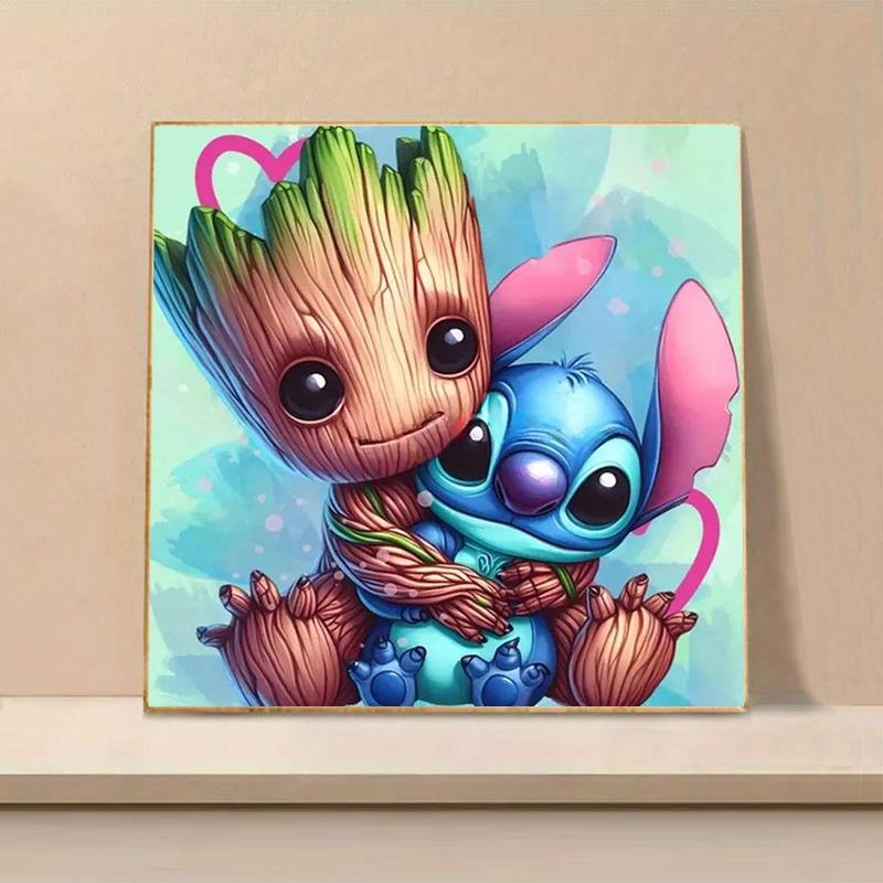 Cute Groot and Stitch Pattern DIY Diamond Arts Colorful Painting Kit without Frame, DIY 5D Diamond Arts Colorful Painting Kit for Beginner, DIY Wall Art Decor