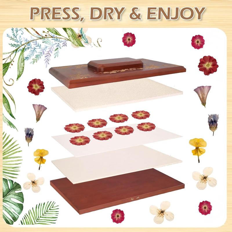 11.6 * 7.9 inch Flower Press Kit Even Pressure Flower Pressing DIY Arts & Craft Kit for Adults Dried Flower Plant Preservation Kit with 6 count Absorbent Paper & 1 Tweezer Plant Lover Gifts