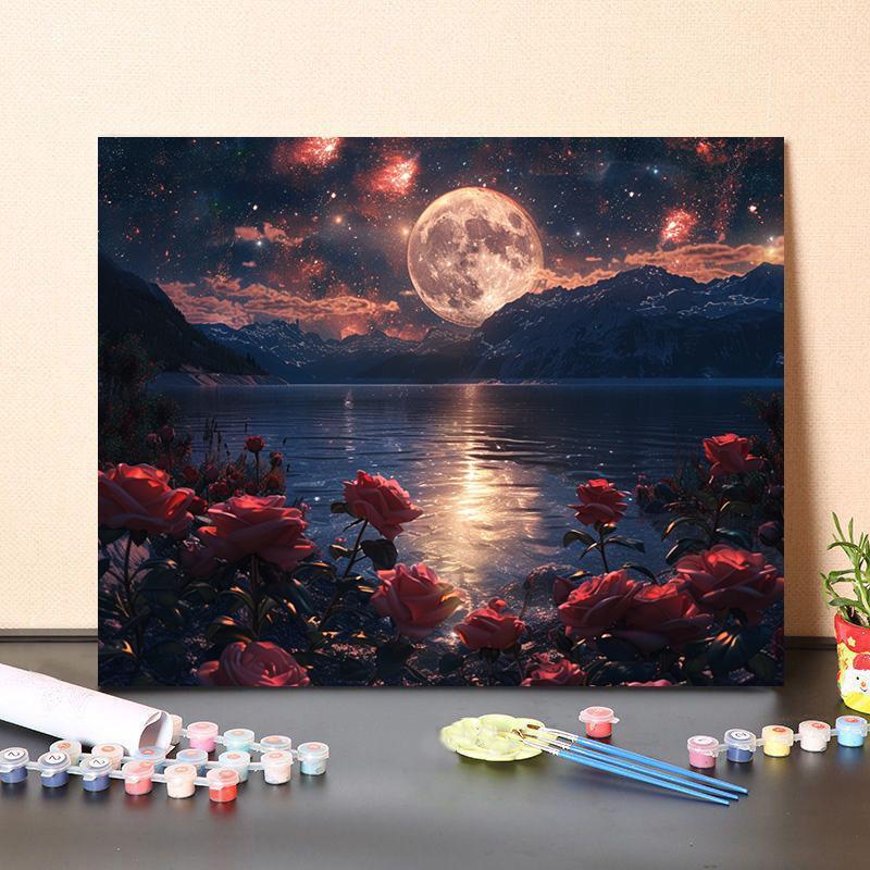 Moon Landscape Pattern Oil Painting Kit without Frame, DIY Acrylic Paint Painting Kit by Numbers, DIY Painting Supplies for Beginner Adults