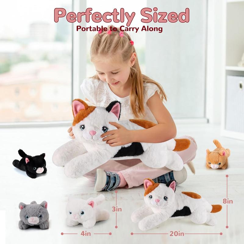 5 Pieces Cat Stuffed Animals with Babies Inside Belly - 1 Mommy Stuffed Cat with 4 Kittens - Stuffed Kitty Cat Plush Toys for Kids Age 3-8, Gifts Ideal for Christmas, Valentine's, Birthday stuffed animals kid baby