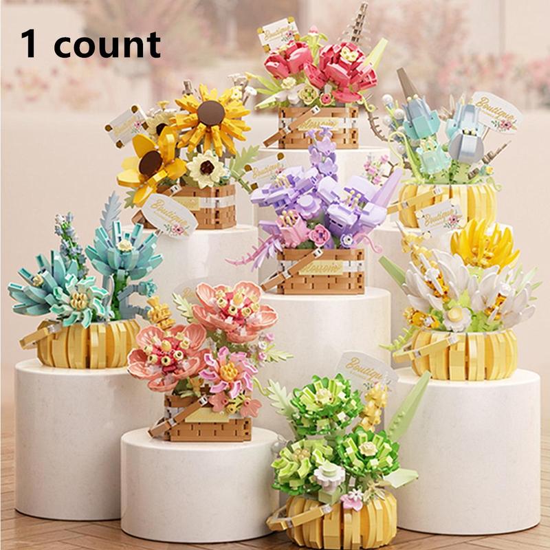 Floral Building Blocks, 1 Set DIY Creative Assembled Flower Puzzle Toy, Romantic Flower Blocks Building Set, Home Decoration, Birthday Gift