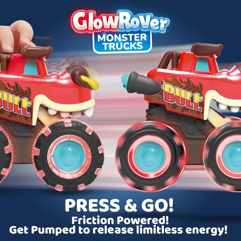 3 Pack Monster Truck Toy - Motion Activated Light-Up Cars for Kids - Monster Treads Lightning Wheels - Children Toy Press & Go Cars for Boys Girls