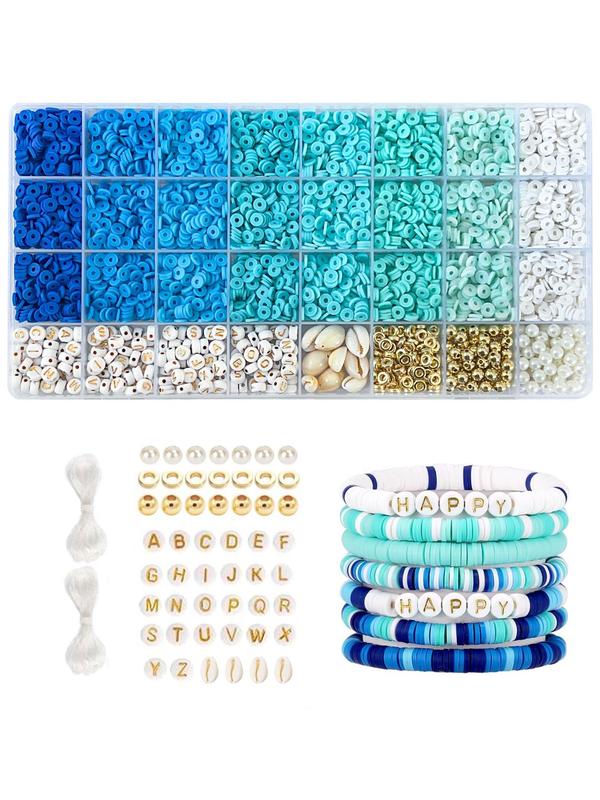 Random Color Clay Beads Bracelet Making Kit, Cute Colorful Beads & Letter Beads & Heart Beads & Elastic Thread, DIY Jewelry Making for Bracelet & Necklace