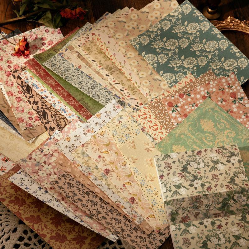 Vintage Random Pattern Material Paper, 1 Count 100 Sheets Multi-purpose Decorative Background Paper, DIY Decorative Paper for Scrapbooking Journal Making Diary