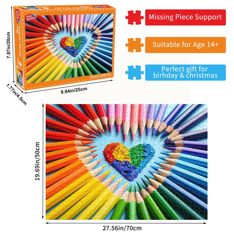 HUADADA adult 1000 pieces of puzzles, colorful pencils, suitable for home decoration holiday gifts, family games, grandparents brainstorming