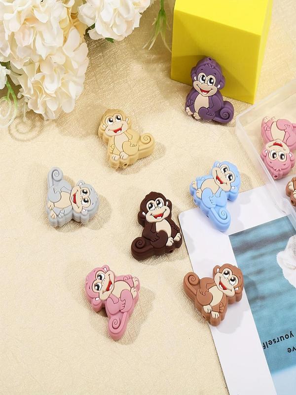 Cartoon Monkey Shaped Silicone Beads, 7 Counts Cute DIY Jewelry Accessories for Bracelet & Necklace Making, Fashion Accessories for Women & Girls