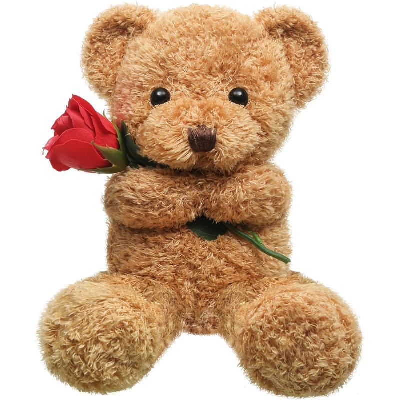 Christmas Plush Stuffed Animal Bear with Rose Funny Cute Stuffed Animal Plush Gift for Girlfriend Xmas Valentine's Day, 11.8 Inches