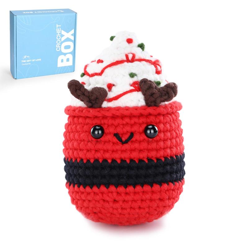 Christmas Cute Ice Cream Design Crochet Kit, 1 Box DIY Crochet Kit with Accessories, DIY Knitting Supplies for Beginners