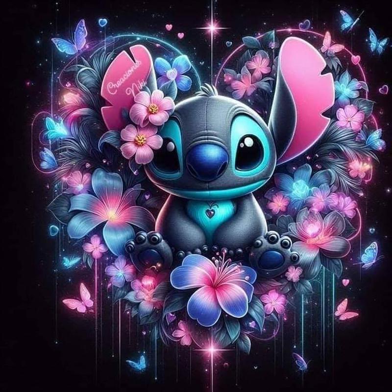 Disney Stitch & Butterfly Flowers Pattern DIY Diamond Art Colorful Painting Kit without Frame, DIY 5D Diamond Art Colorful Painting Kit, Wall Art Decor for Home