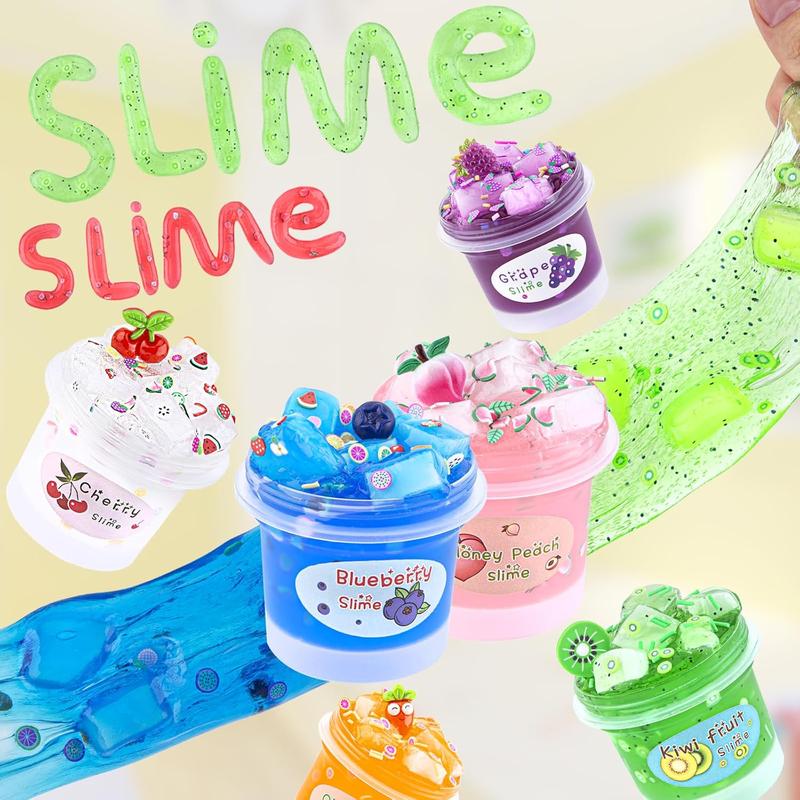 4 Pack Clear Slime Kit, Crunchy Slime for Kids with Jelly Cubes Slime Add-ins, Non Stick Slime Party Favors for Kids, New Year Birthday Christmas Easter Gifts Slime Kit for Girls and Boys Ages 8-12