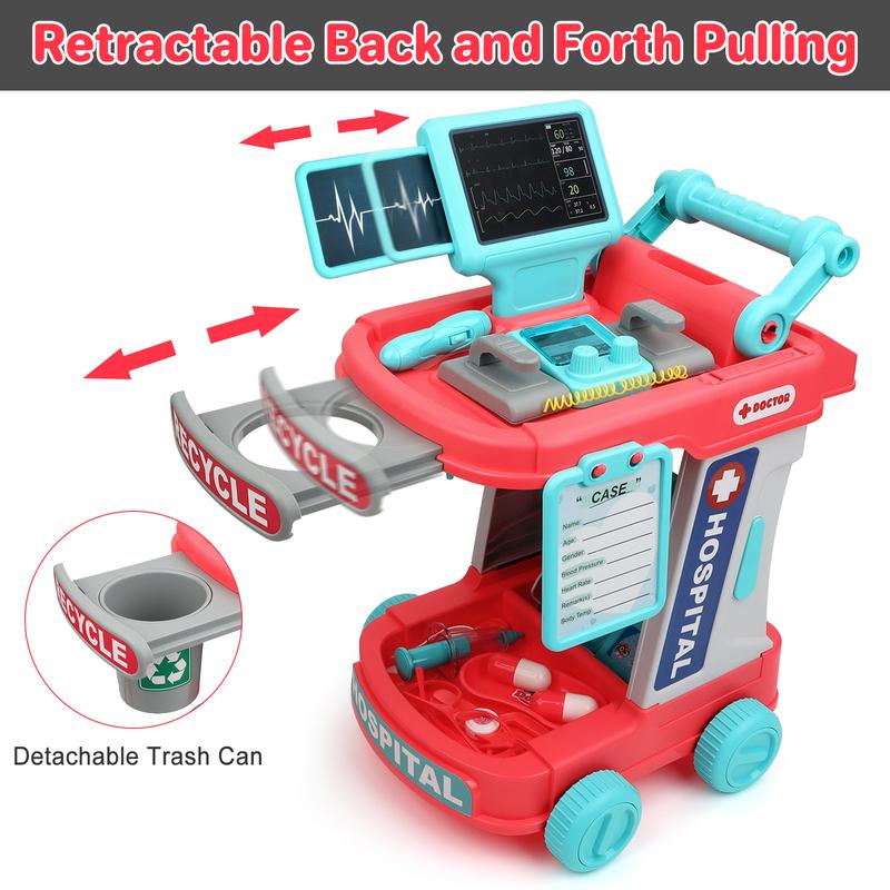 deAO Doctor Cart Kit Toy Pretend Doctor Playset with Stethoscope and Medical Instruments Role Play Medical Station Set