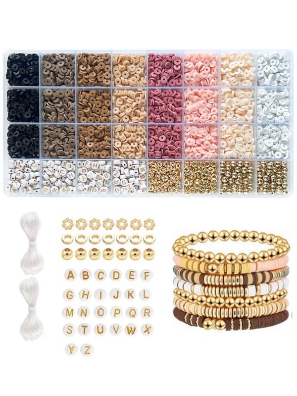 Random Color Clay Beads Bracelet Making Kit, Cute Colorful Beads & Letter Beads & Heart Beads & Elastic Thread, DIY Jewelry Making for Bracelet & Necklace