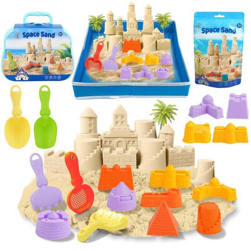 Play Sand Kit - 20PCS Sandbox Toys Set - Folding Sand Box with 1.1lbs Magic Sand, Mold Tools, Sand Tray - Sensory Bin Sand Toys for Children age 4+