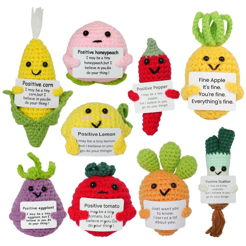 Cute Fruits & Vegetables Shaped Crochet Kit, 1 Set Cute Crochet Kit with Positive Card, DIY Knitting Kit for Home Decor, Gift for Friends