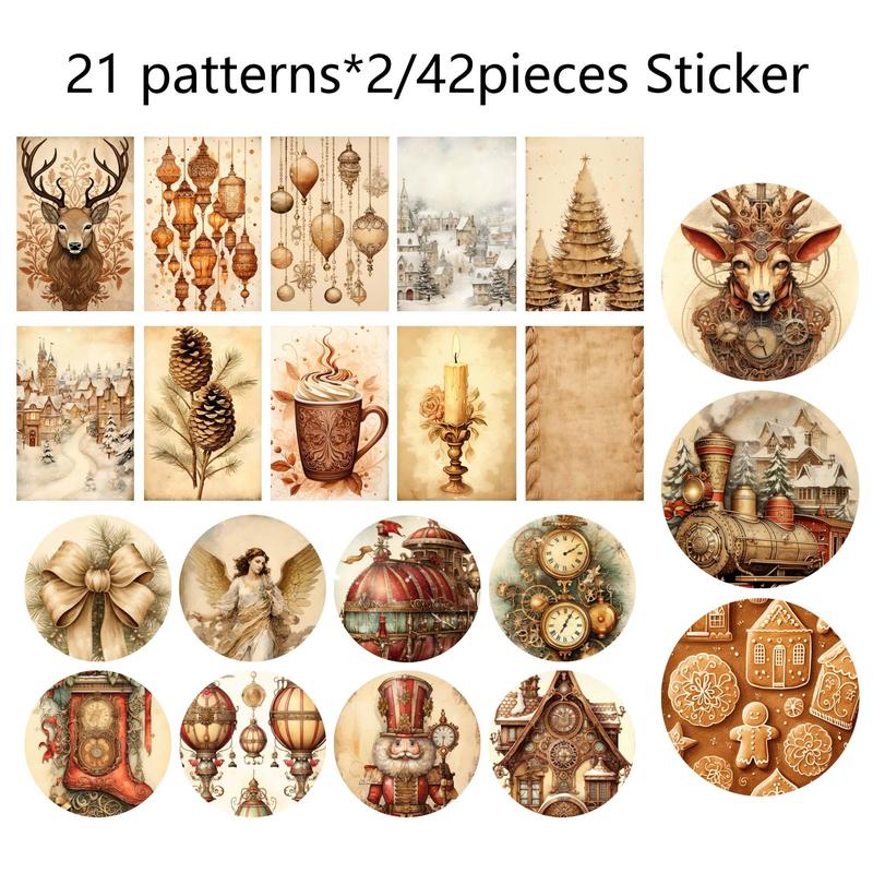 Vintage Pattern Writable Background Paper & Sticker Set, 54pcs set Scrapbooking & Journal Making Material Paper & Sticker, Decorative Paper for DIY