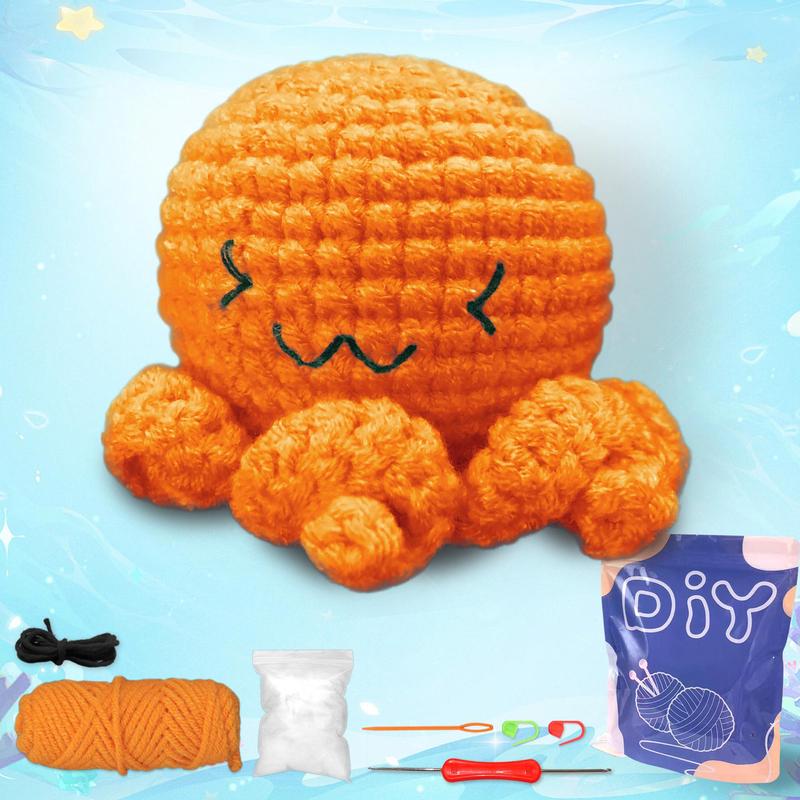 Cute Smiling Octopus Design Crochet Kit, 1 Set DIY Knitting Kit with Accessories, DIY Knitting Supplies for Beginners