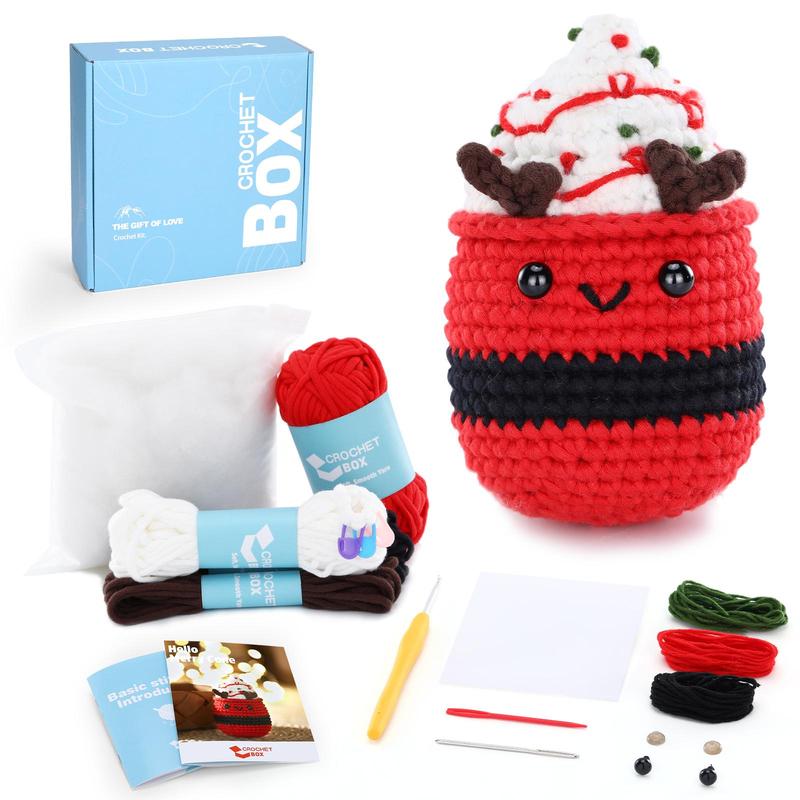 Christmas Cute Ice Cream Design Crochet Kit, 1 Box DIY Crochet Kit with Accessories, DIY Knitting Supplies for Beginners