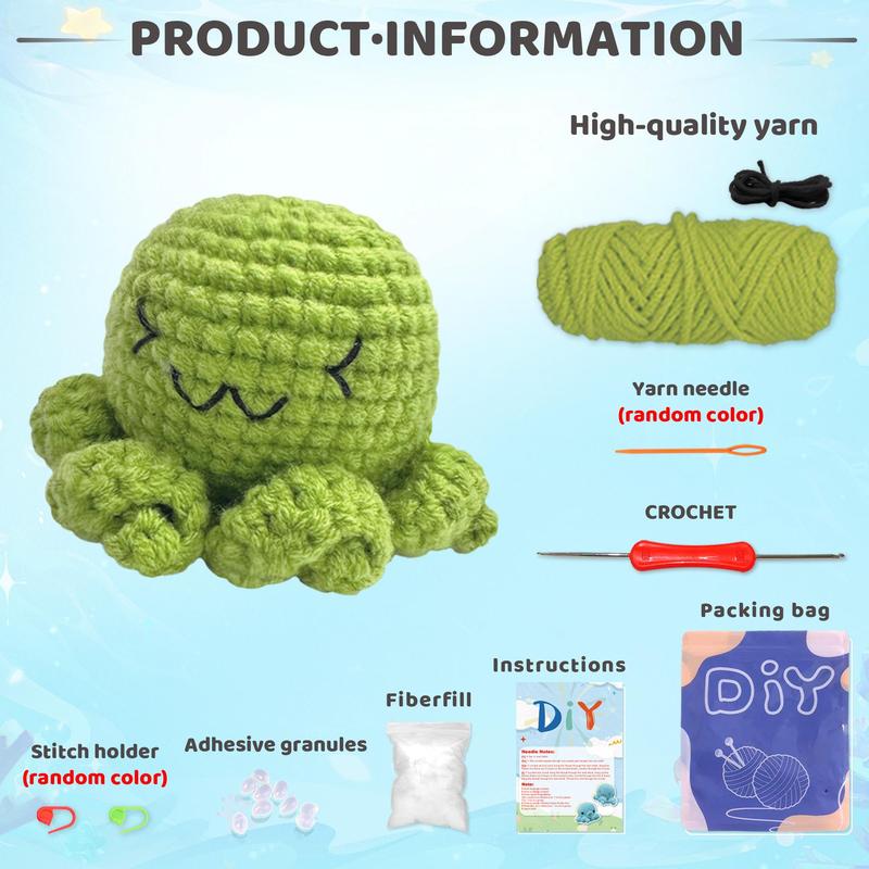 Cute Smiling Octopus Design Crochet Kit, 1 Set DIY Knitting Kit with Accessories, DIY Knitting Supplies for Beginners