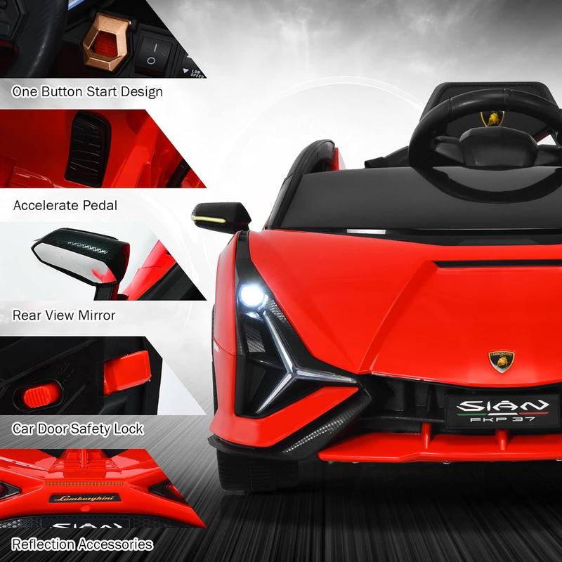 [LiveOnly] Costzon Licensed Lamborghini SIAN Ride On Car, 12 V Battery Powered Electric Vehicle with Control Remote, Music, Horn, 2 Speeds, Suspension, LED Lights, Bluetooth, USB