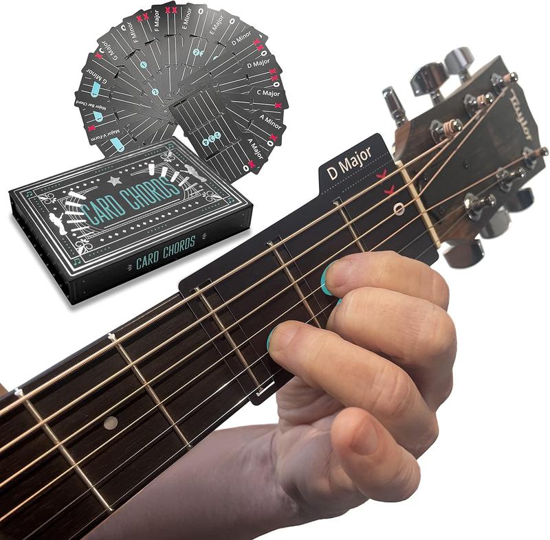 Learn Guitar in Minutes Deluxe Edition with Case Card Chords (Fits All Guitars) GUITAR CHORDS allow you to PLAY the ACOUSTIC or ELECTRIC Guitar while the CARD is on the FRETBOARD Guitar Starter