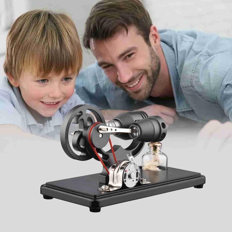 Hot Air Stirling Engine Electricity Generator Motor Model with LED Light Dollar Flywheel Design Science Experiment with Beech Base DIY Education Toy for Teacher Adults  School Office Decor