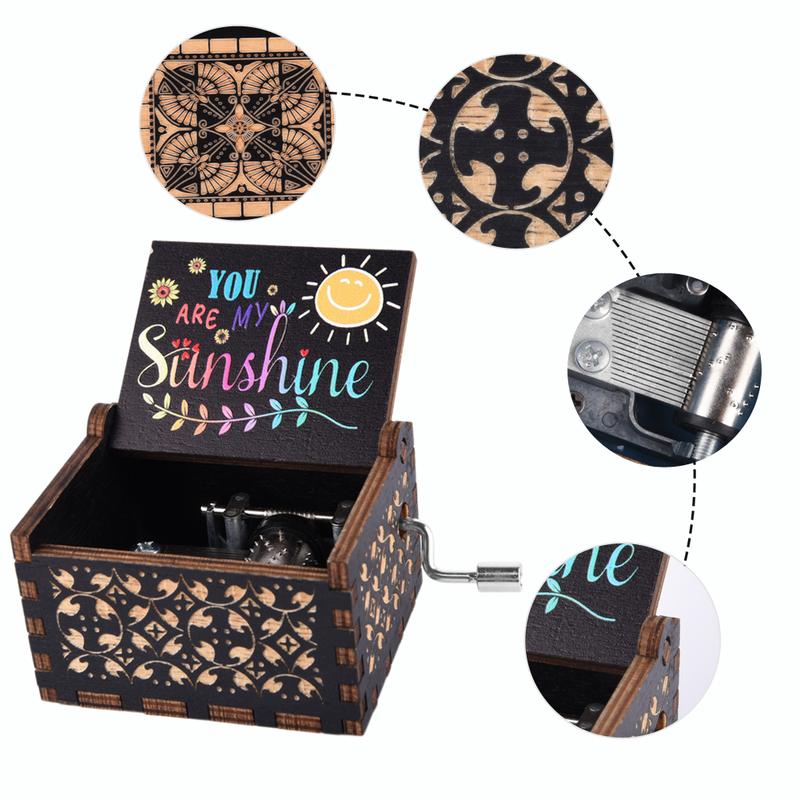 You are My Sunshine Wooden Music Boxes Laser Engraved Hand Crank Classical Wood Sunshine Musical Box Gifts for Birthday Christmas Valentine's Day tonie figur