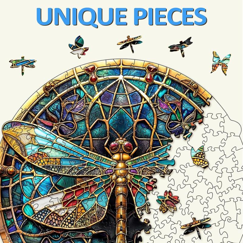 Wooden Puzzles for Adults, Wooden Dragonfly Puzzles, Christmas Puzzles Gifts for Women Men, Wooden Adult Puzzles (M-11.4 * 11.2in 200 count)