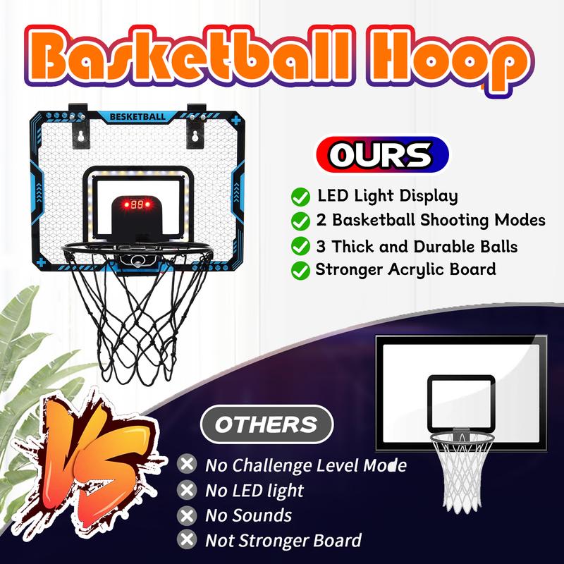 Indoor Mini Basketball Hoop Set with Electronic Scoring & Lights