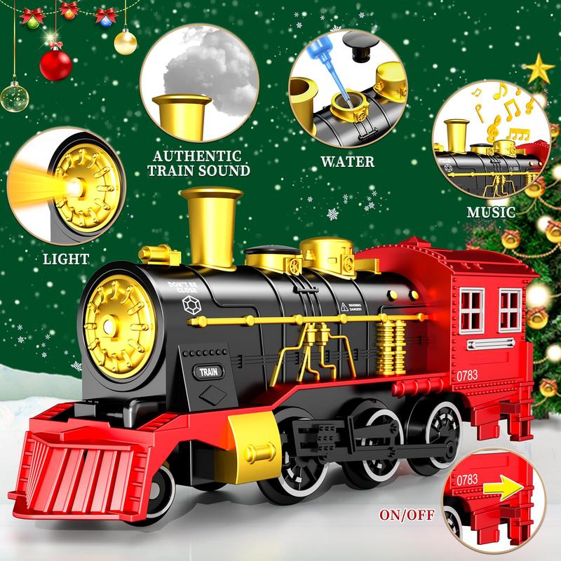 Train electric train set with retro classic steam locomotive and long track, battery powered train toy set with smoke lights and sound, holiday Christmas gift box