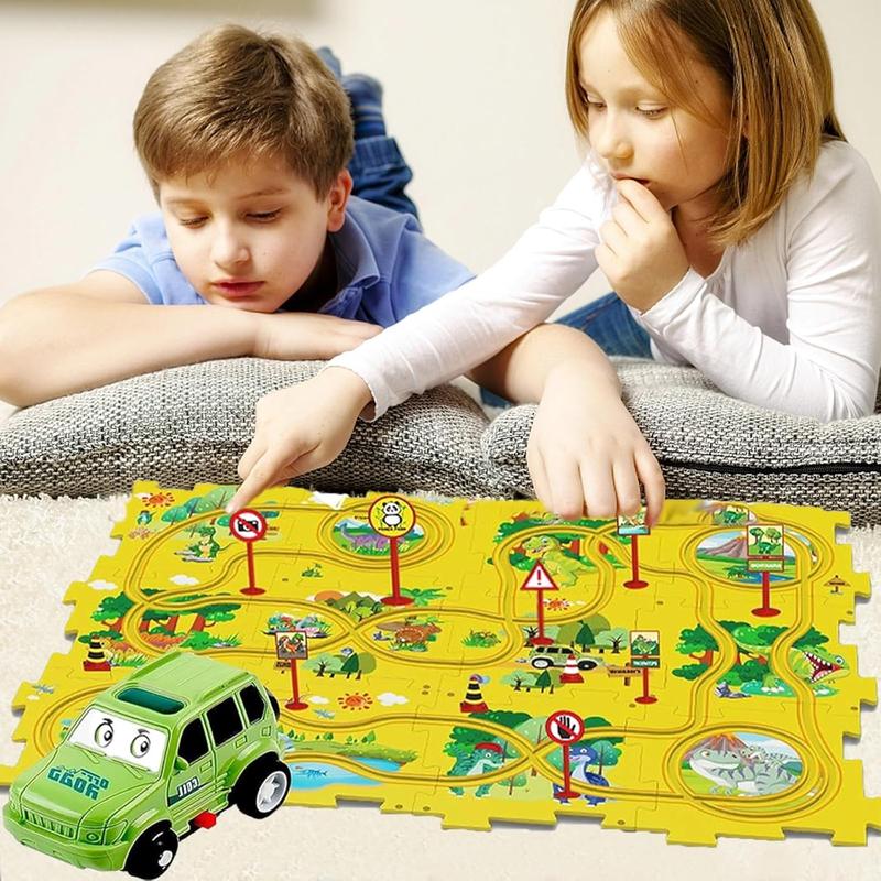 25PCS Puzzle Racer Kids Car Track Set, DIY Puzzle Racer Car Track Set with Vehicles，Puzzle Track Car Play Set for Kids Boys Girls (Space)