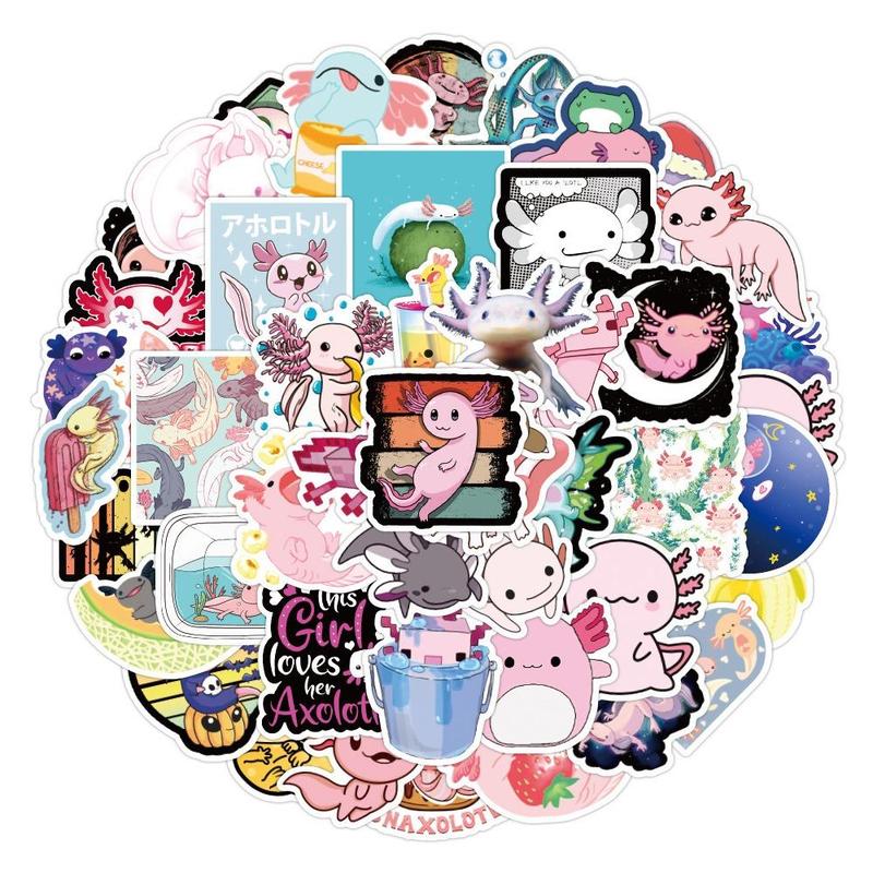 Cute Cartoon Animal Axolotl Graffiti Sticker, 50pcs set Multipurpose Self Adhesive Decor Paper, Universal DIY Decor Sticker for Gift Greeting Card Water Bottle Laptop Phone