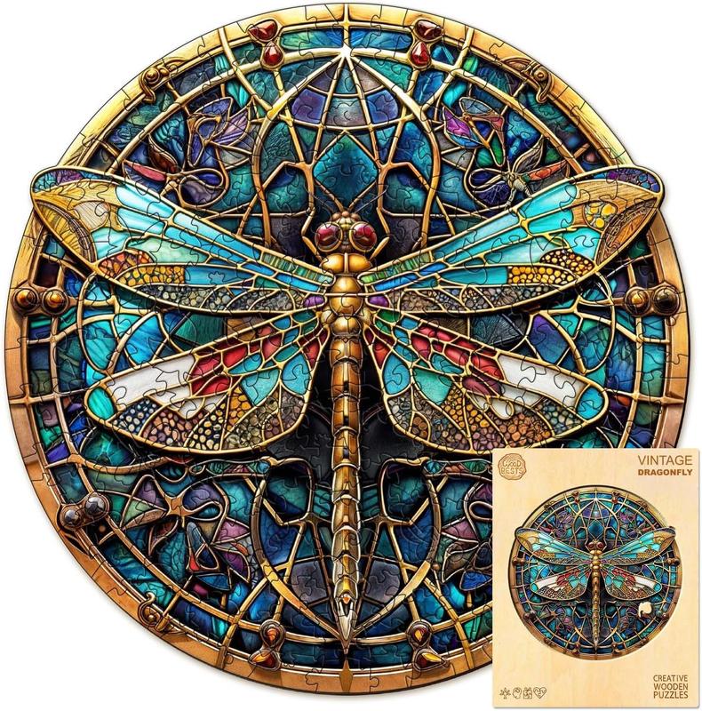 Wooden Puzzles for Adults, Wooden Dragonfly Puzzles, Christmas Puzzles Gifts for Women Men, Wooden Adult Puzzles (M-11.4 * 11.2in 200 count)